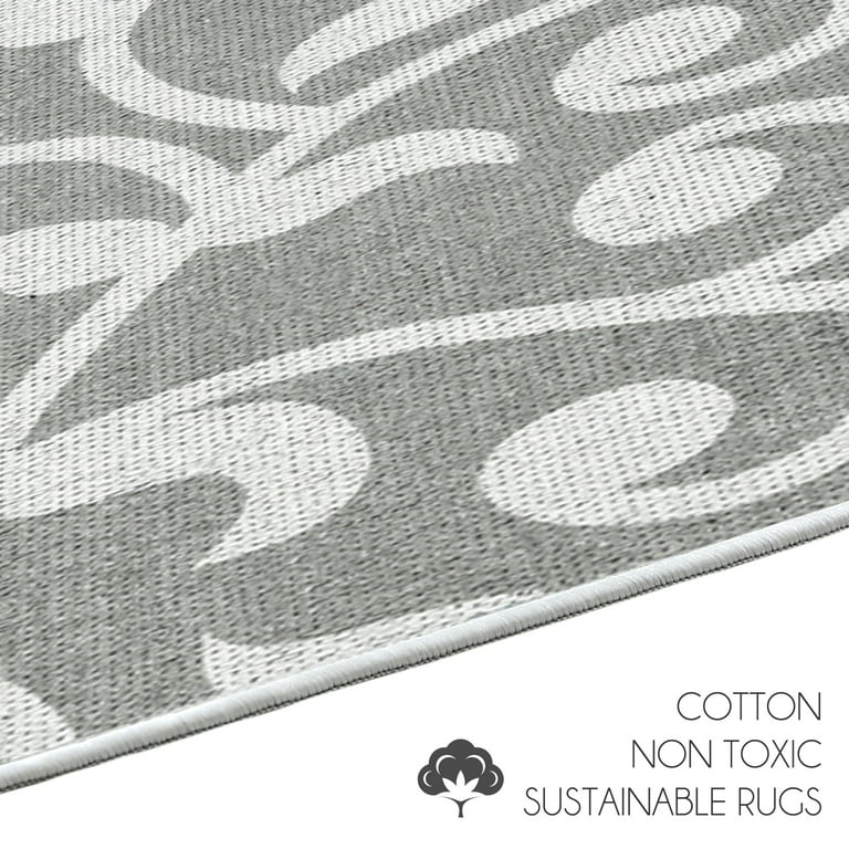 SUSSEXHOME Gray Color Floral Design Cotton Non-Slip Washable Thin