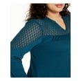 thumbnail image 3 of Style & Co Women's Plus Long Sleeve Crochet-Trim Top Teal Size 2X, 3 of 4