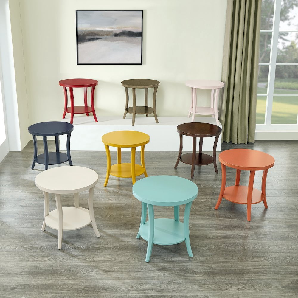 Roundhill Furniture Perth Round End Table with Shelf, Pink