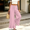 thumbnail image 5 of Sewkxo Womens Wide Leg Pants Drawstring Elastic High Waisted Ruffle Hem Palazzo Pants with Pockets,Pink S, 5 of 6