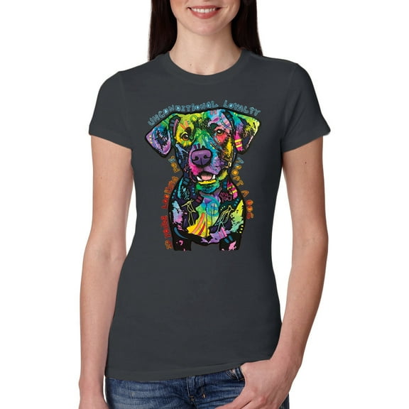 Dean Russo Unconditional Loyalty Dog Lover Womens Slim Fit Junior Tee, Dark Grey, X-Large