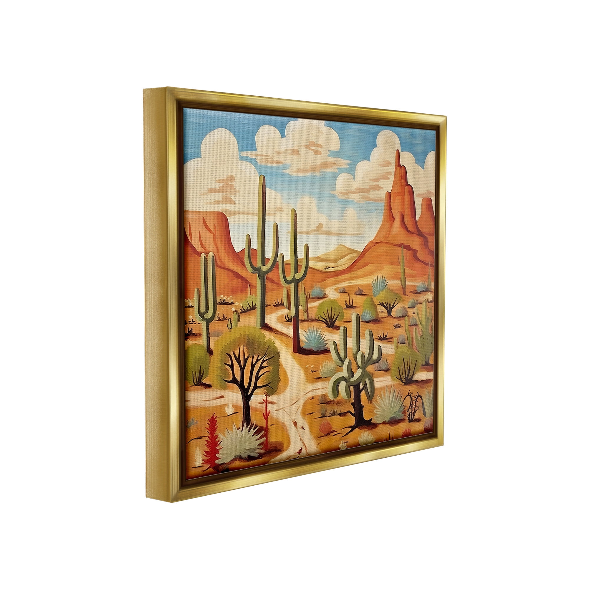 Stupell Industries Desert Canyon Path Landscape Painting Gold Floater Framed Canvas Art Print Wall Art, 18 x 18