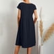 thumbnail image 3 of ICHUANYI Clearance Women's Casual Summer Cotton Linen Solid Color Round Neck Short Sleeve Dress Midi Dress(Dark Blue, L) ICHUANYI WER2023080813716, 3 of 5