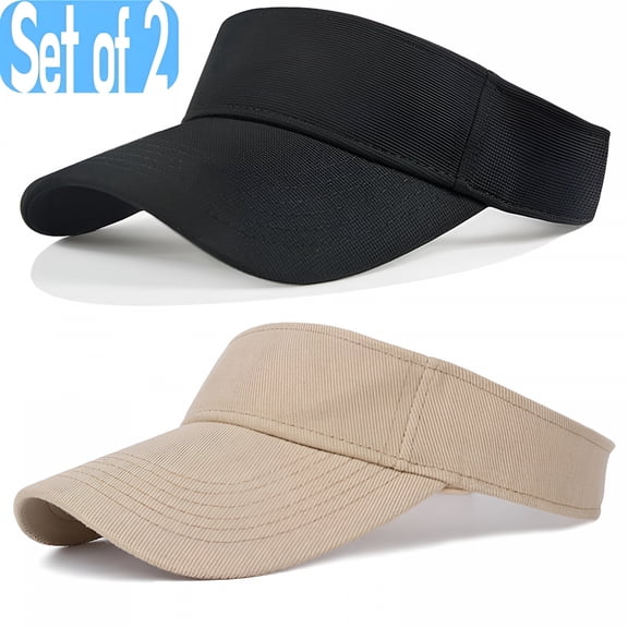 TELOLY 2 Pack Cotton Sun Visor Hats,Adjustable Empty Top,One Size Sun Hat for Women and Men Golf Cycling Fishing Tennis Running