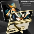 thumbnail image 3 of Compatible Champagne Gold Samsung Galaxy Fold 4 Clear Case Kickstand & Hinge Protection,Electroplating PC Magnet Crystal Case for Samsung Z Fold 4 Case Galaxy Fold 4 Phone Case Screen Protector, 3 of 14
