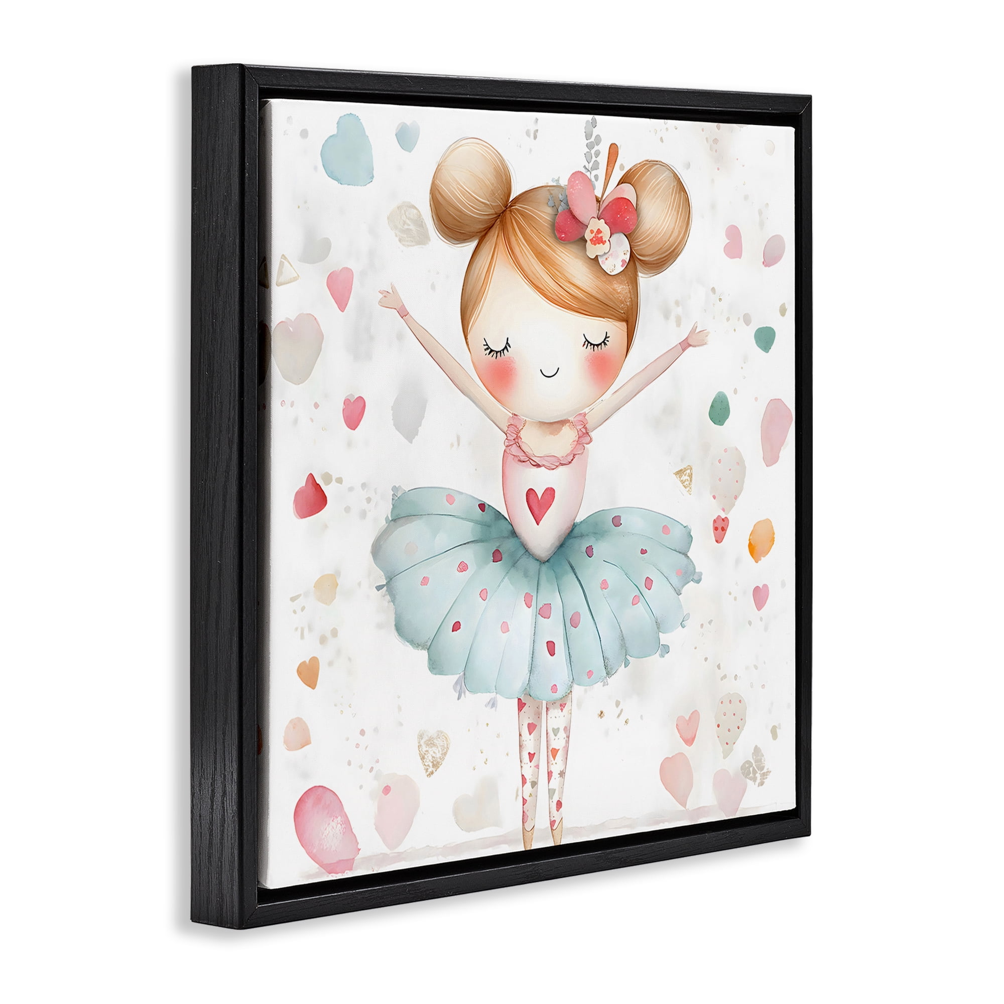 Stupell Industries Cute Ballerina with Hearts Black Framed Floater Canvas Wall Art, design by Creative Studio