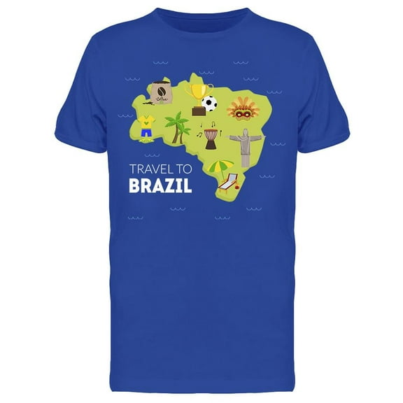 Travel To Brazil Tourist Map T-Shirt Men -Image by Shutterstock, Male 3X-Large
