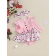 thumbnail image 3 of Bslissey Baby Girls Christmas Romper Dress Long Sleeve Santa Print Bowknot Front Skirt Hem Jumpsuit with Headband Newborn Infant Sweet Clothes 0-18 Months, 3 of 9