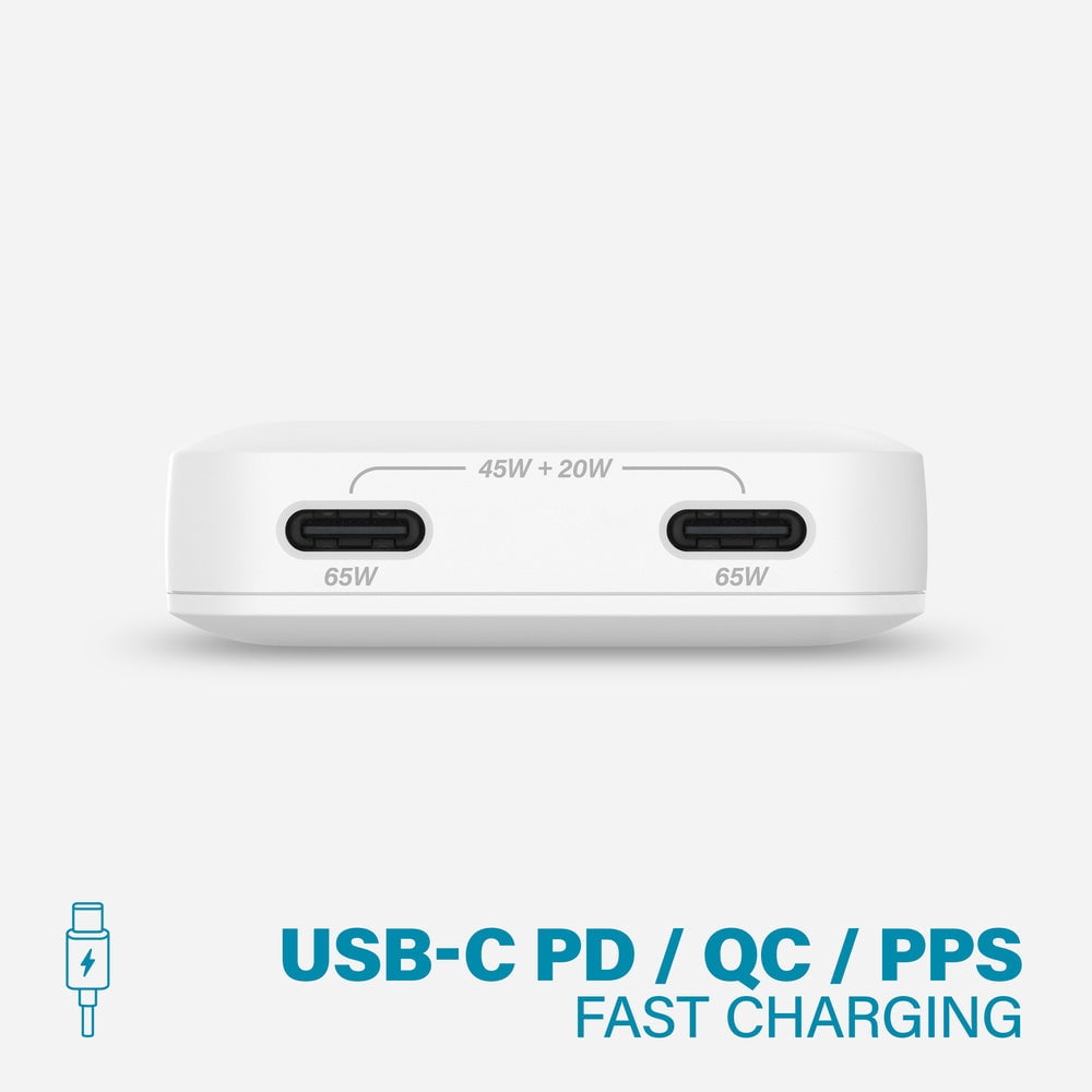 Nimble Wally Ultra Flat Wall Charger, 65W Slim Fast Wall Charger with Dual USB-C, Travel Power Adapter for iPhone 16/15/14/13/12 Pro Max, MacBook Samsung Google Laptops Android Kindle Airpod Tablets