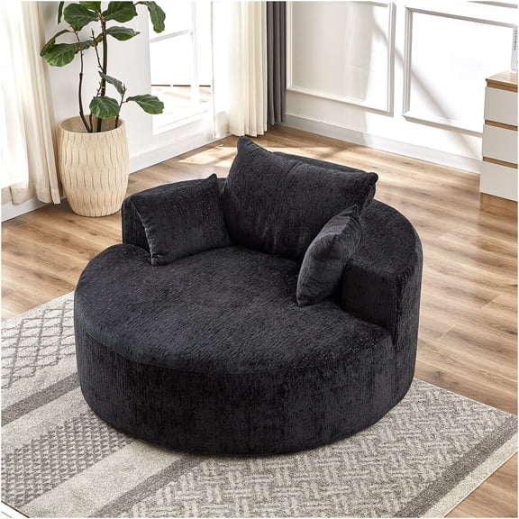 JERFIT Fluffy Chenille Sofa Chair for Living Room, No Assembly Required Modern Sleeper Chair, Plush Accent Chair for Bedroom, Lounge