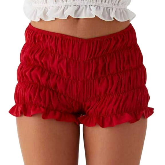 Huhudde Women Low Waist Bloomers Shorts Lounges Shorts Smocked Ruched Pajama Bottoms Sweet Ruffled Frilly Sleep Shorts Pettipant