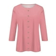 thumbnail image 4 of Womens Tops Women's Fashion Casual Round Neck 3/4 Sleeve Loose Printed T-Shirt Ladies Cardigan Shirts for Women Kagetolytai Pink 2XL, 4 of 5