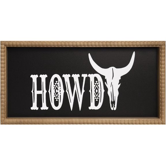 Howdy Wall Decor, 15.7x7.9 Inchs Wooden Howdy Sign Western Wall Art Framed, Southwestern Aztec Bedroom Bathroom Rome House Home Decorations