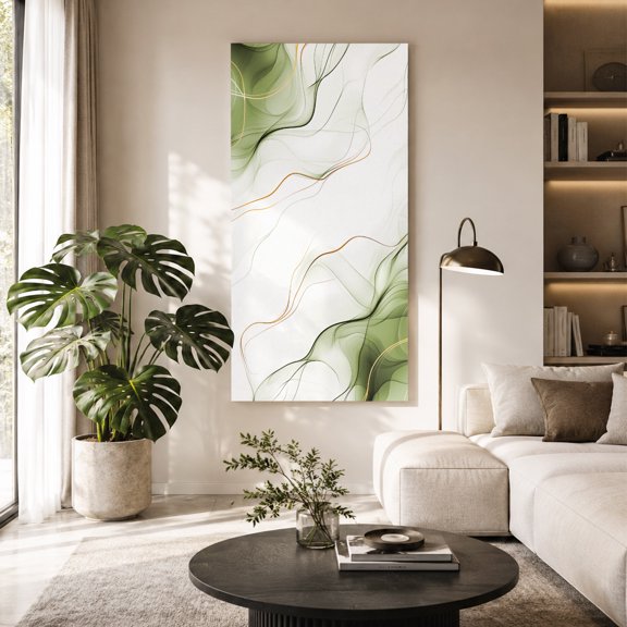 Sage Green Water Ripple Canvas Wall Art, Vintage Abstract Framed Canvas Wall Decor Picture Print Artwork Decorations for Living Room Office Ready to Hang 60" x 30"