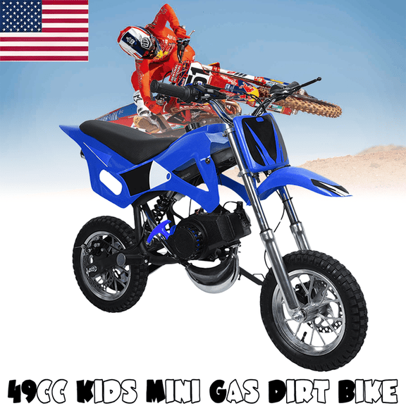 Seipouy 49cc Kids Dirt Bike,2-Stroke Mini Motorcycle,Gas Power Motocross with Off-Road Tires Shock Absorption Springs Seat Cushion Pocket Motorbike with Front Rear Disc Brakes