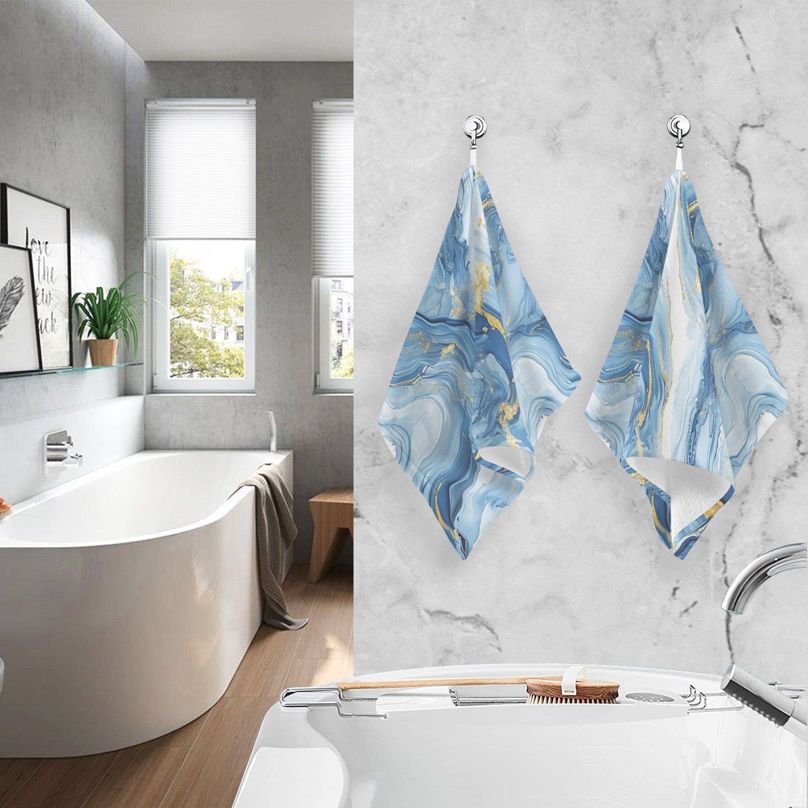 Blue Gold Agate Hand Towel Bath Towels Face Towels Cotton Absorbent for Home Hotel Spa Swimming Yoga Sports Decorative Towel Set of 2