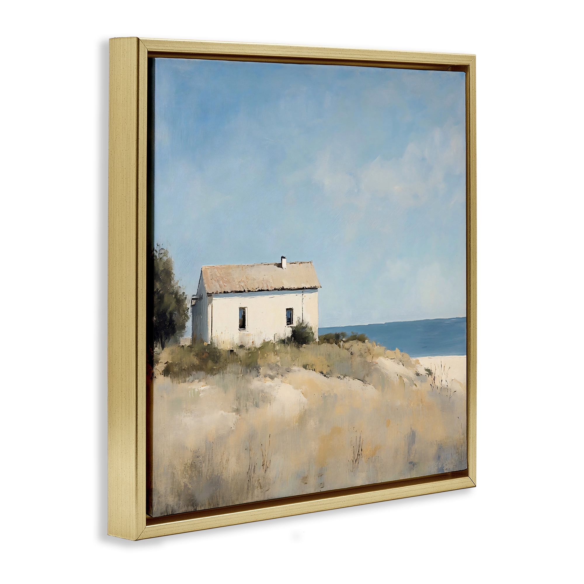 Stupell Industries Simple Beach House on Dunes Gold Framed Floater Canvas Wall Art, design by Creative Studio