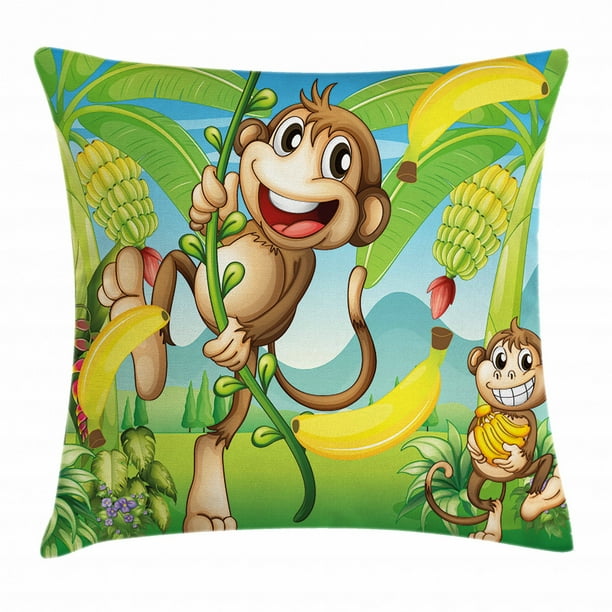 Nursery Throw Pillow Cushion Cover Two Monkeys Near The Banana Plant Tropical Nature Landscape Vine Funny Animals Apes Decorative Square Accent Pillow Case 18 X 18 Inches Multicolor By Ambesonne Walmart Com