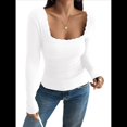 thumbnail image 3 of Camisas de Larga para Mujer, Cuello Cuadrado, Tops Cortos de Punto Acanalado, Conjuntos de Otoño, Ropa de Moda M, 3 of 9