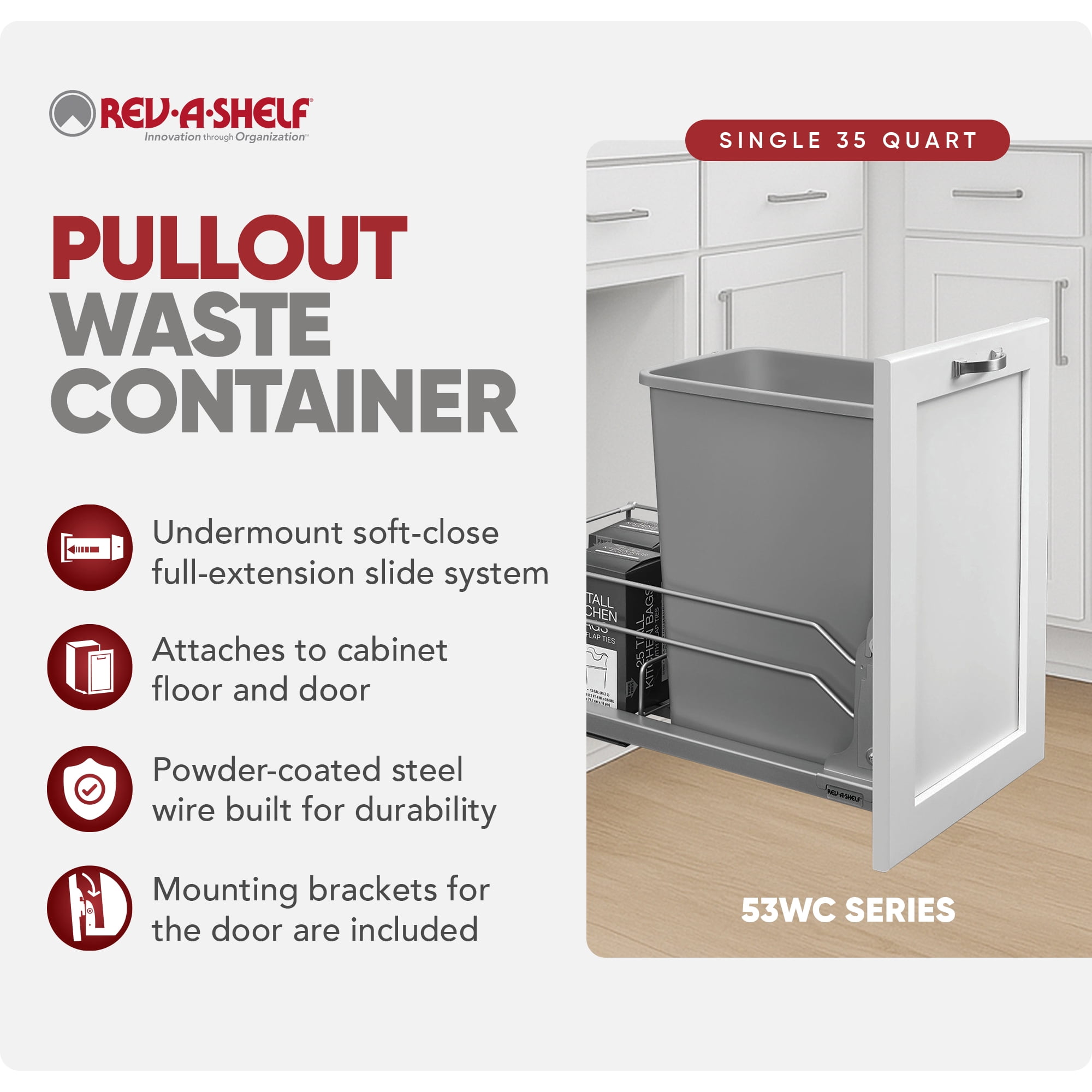 Rev-A-Shelf 53WC-1535SCDM-117 35 Quart Pullout Waste Container Trashcan