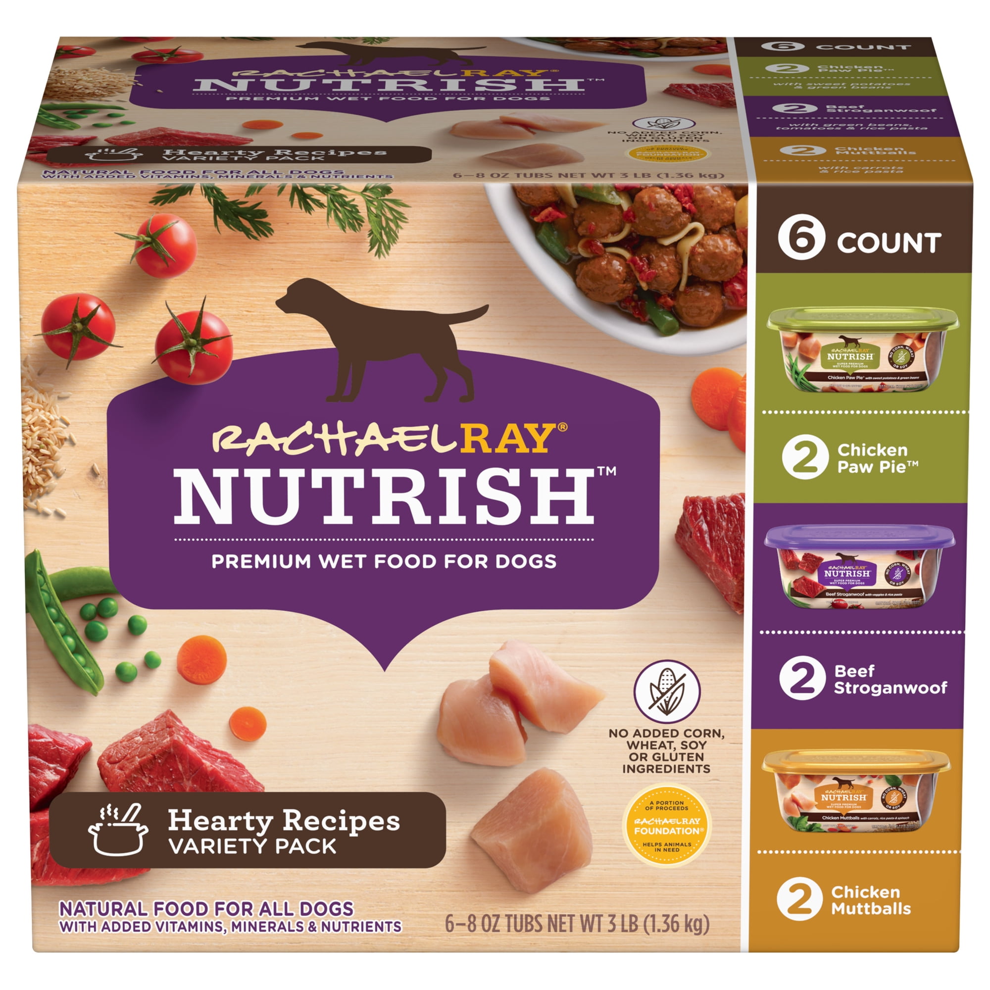 Rachael Ray Nutrish Hearty Recipes Wet Dog Food Variety Pack, 8 oz. Tubs, Pack of 6