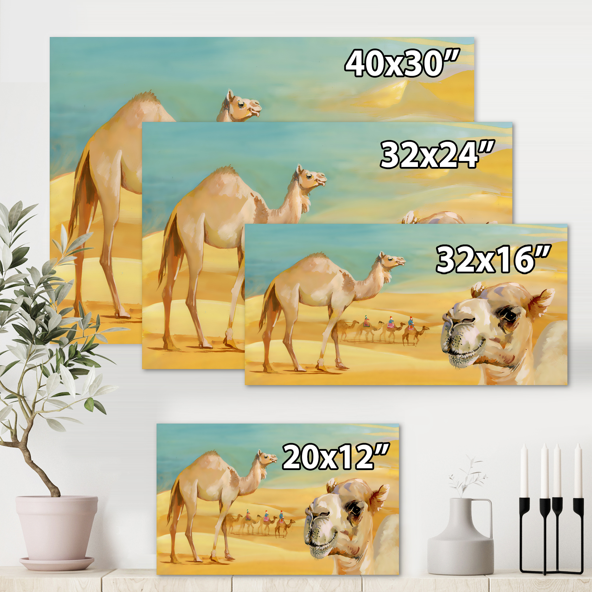 Designart ' Camels In Wild Desert II ' Farmhouse Canvas Wall Art Print