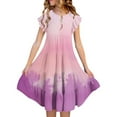 thumbnail image 2 of Girl's Dresses Size 18, Flutter Sleeve Solid Color Crew Neck Casual Dress Tiered Swing A-line Skirt for Girls, Summer Beach Clothes, 2 of 6