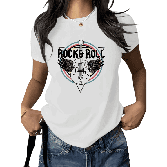 Cozymy Unisex Rock and Roll Guitar Graphic Short Sleeve T-Shirt Casual Cotton Crewneck Music Graphic Tees Shirts