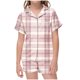 thumbnail image 1 of Odeerbi 2-12 Años Niños Niñas Pijama de Verano de Satén Con Solapa de Muesca Camisas de Manga Corta Pantalones Cortos Conjunto Suave Estampado Retro de Cuadros Ropa de Dormir, 1 of 6