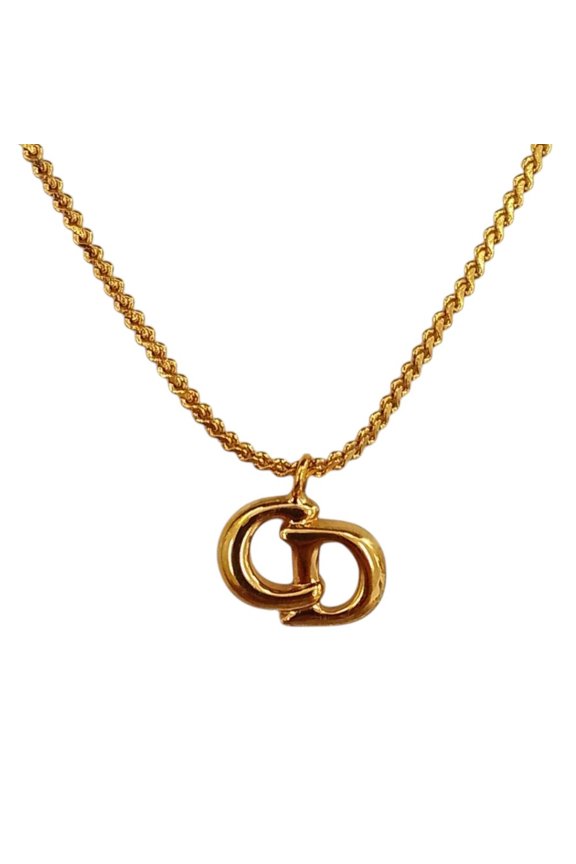 Pre-Owned Christian Dior Vintage CD Logo Pendant Necklace, GP Gold Color, Women's