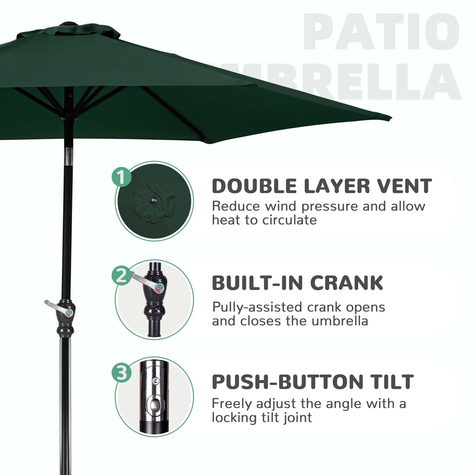 FlexWave 9FT Outdoor Market Patio Umbrella, UV-Resistant Sunshade，with Push Button Tilt & Crank, for Garden, Deck, Poolside