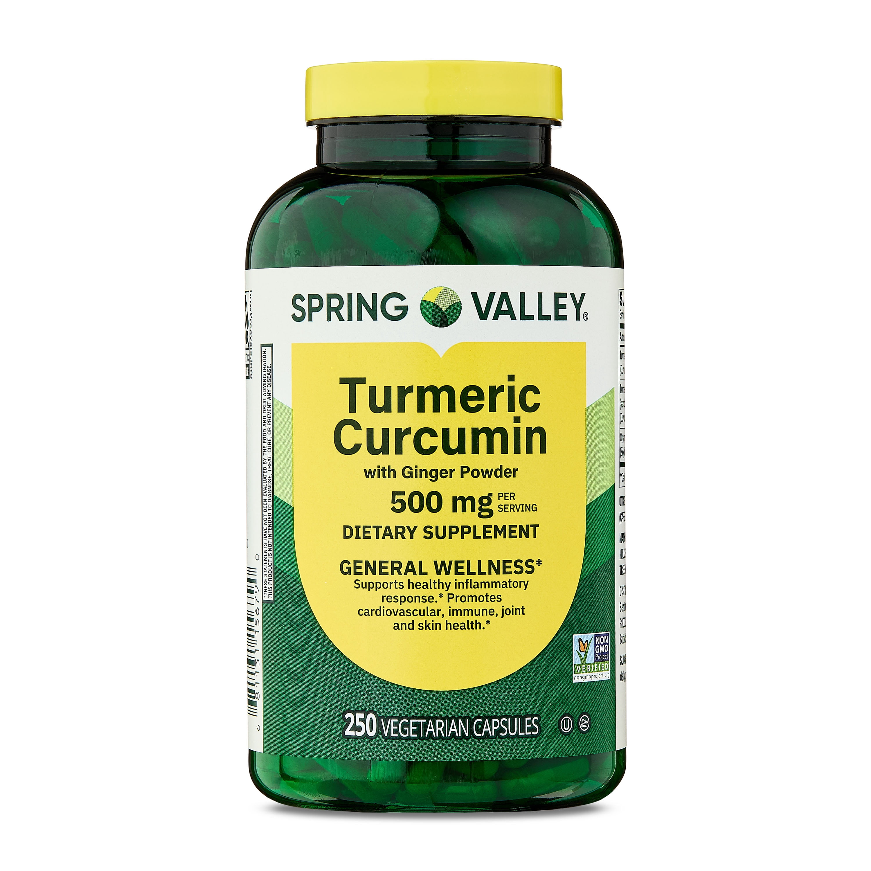 (3 pack) Spring Valley Turmeric Curcumin with Ginger Powder Dietary Supplement Vegetarian Capsules for General Wellness, 500 mg, 250 Count