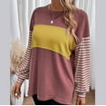 thumbnail image 6 of BLVB Womens Fall Spring Tops Striped Color Block Trendy Blouse Crewneck Long Sleeve Casual Ladies Going out Shirts, 6 of 8