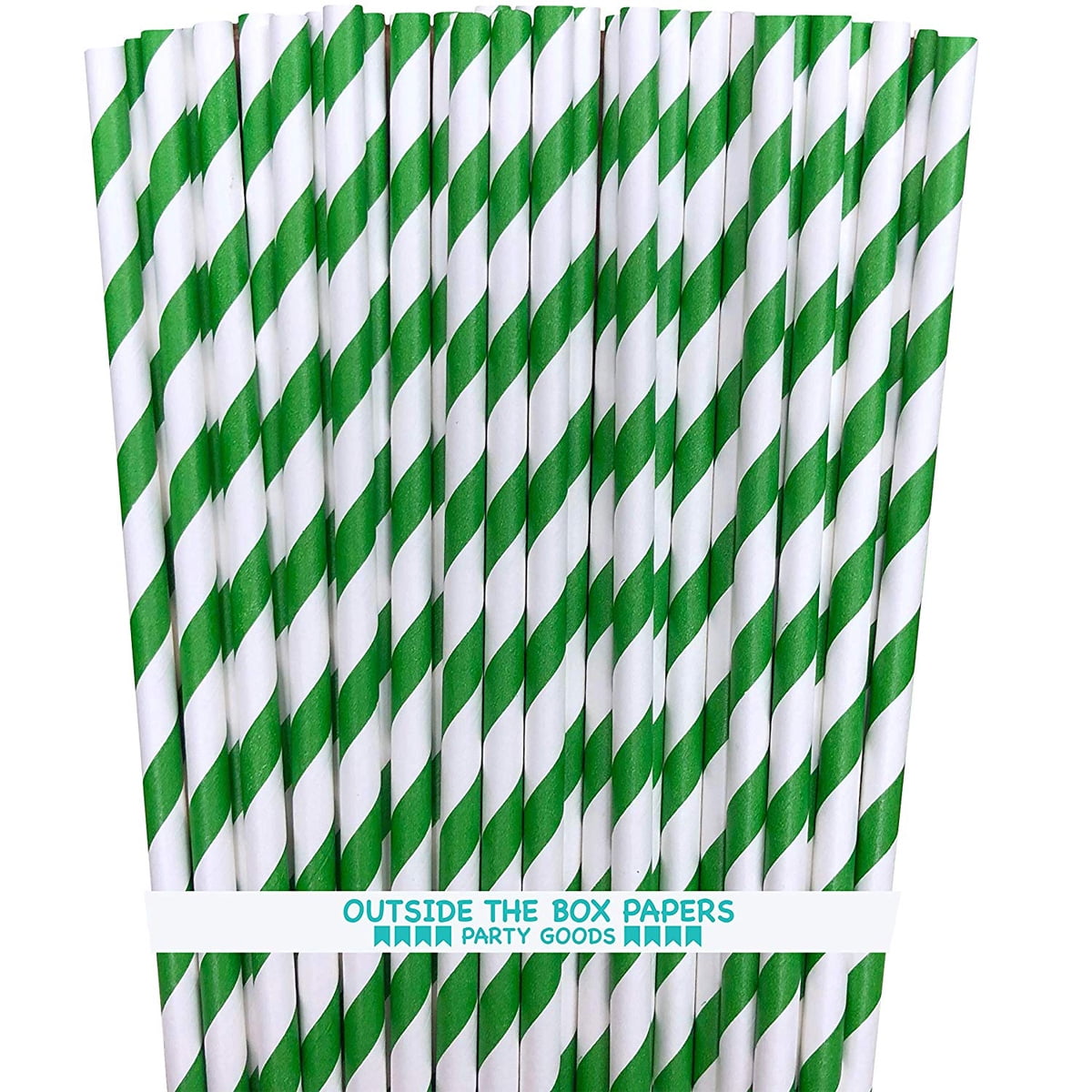 100 Green Striped Paper Straws