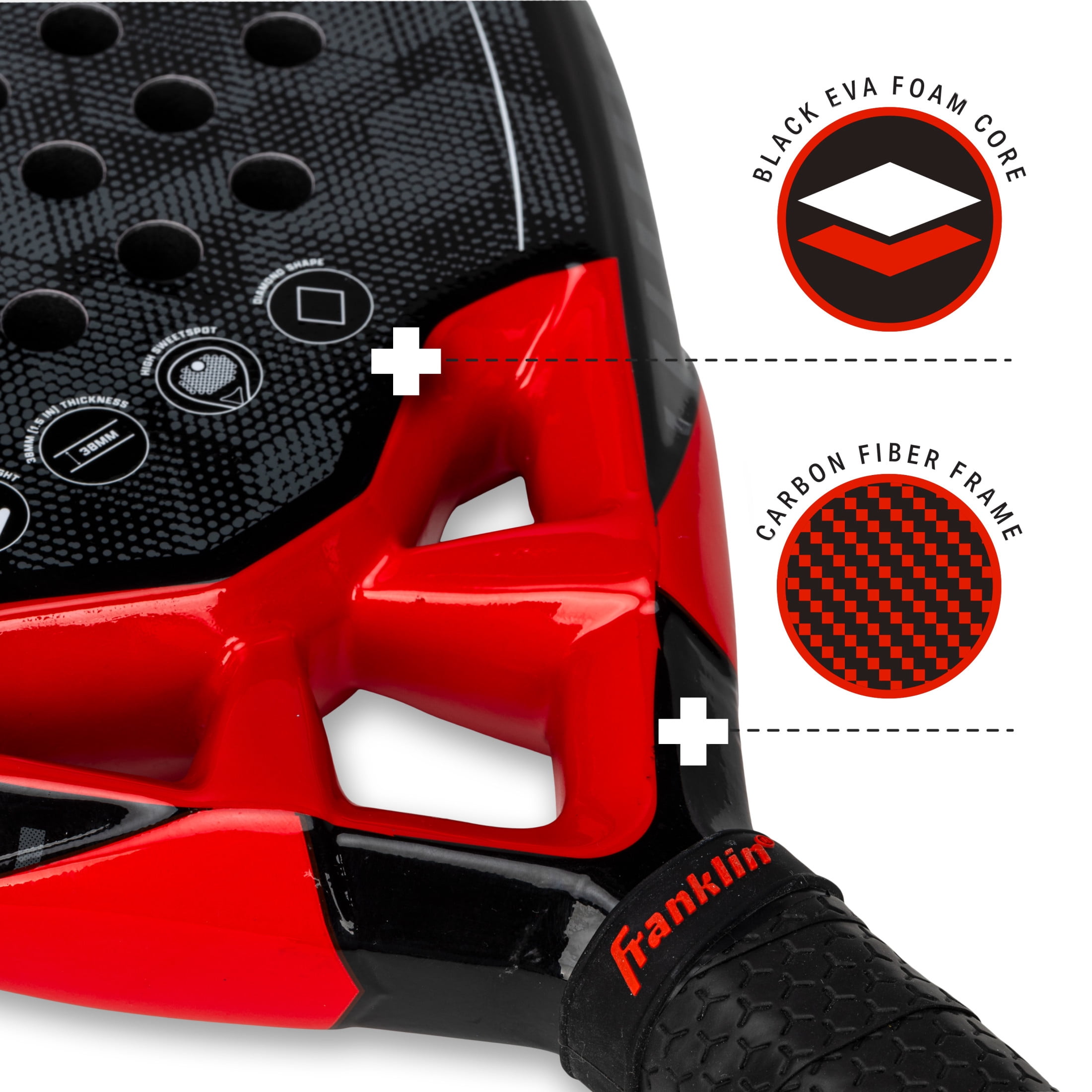 Franklin Sports Padel Racket - GLIDE - Fiberglass Padel Racket with Foam Core - Pop Tennis Racket - 365g Padel Racket - Premium Performance Racket - Black/Red