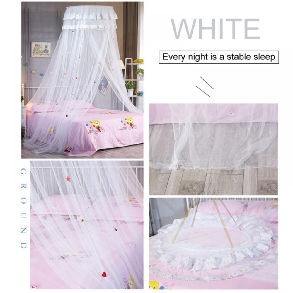 Girl Bed Canopy Lace Mosquito Net for Girls Bed, Princess Play Tent Reading Nook Round Lace Dome Curtains Baby Kids Games House,Fit Crib Full Queen Extra Large Bed 25.6 "x 102"