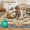thumbnail image 3 of ODIKA 3'x5' Navy Blue Elegance with Taupe Floral Washable Accent Rug Intricate Blossom Motifs and Ornate Border Design for Bedside, Nursery Room, Pet Friendly & Non-Shedding, 3 of 6