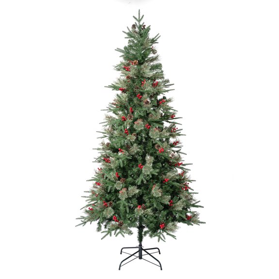 National Tree Company Feel Real® Artificial Christmas Tree, Green, Virginia Pine, Red Berries, Pine Cones, Includes Stand, 7.5 Feet