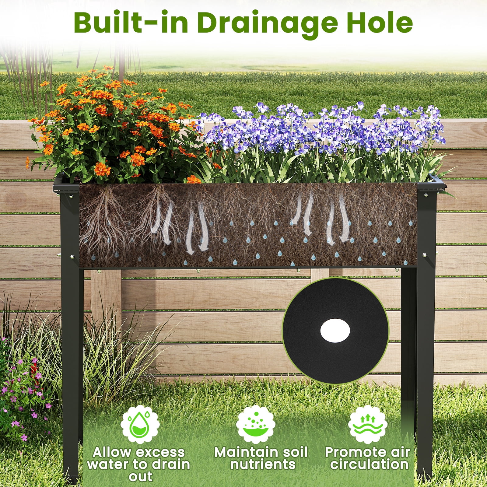 BLACK JAGUAR Raised Garden Bed, Elevated Metal Planter Box with Legs Drainage Hole Outdoor Indoor Plant Container for Flower Herb