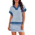 thumbnail image 4 of Women'S Striped 2 Piece Outfits Skirt Set Short Sleeve Skort Workout Set Matching Lounge Sets Blue M, 4 of 9