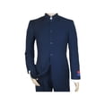 thumbnail image 4 of Men Apollo King Banded Collarless suit Mandarin 5 Buttons Wide leg M5-2 Navy, 4 of 9