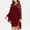 Wine, variant on Ichuanyi Woman Dress Fashion Women Casual Plus Size Sheer Lace Sleeve High Low Hem O-Neck Swing Dress