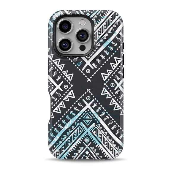 DesignSkinz Scratch-Resistant Hard Slim Case Compatible with iPhone 16 (Compatible with MagSafe) - Ethnic Aztec Navy Point