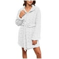 thumbnail image 3 of Horkkom Robes for Women Fleece Fuzzy Long Sleeve Bathrobe Soft Warm Short House Robes with Strap M, 3 of 9