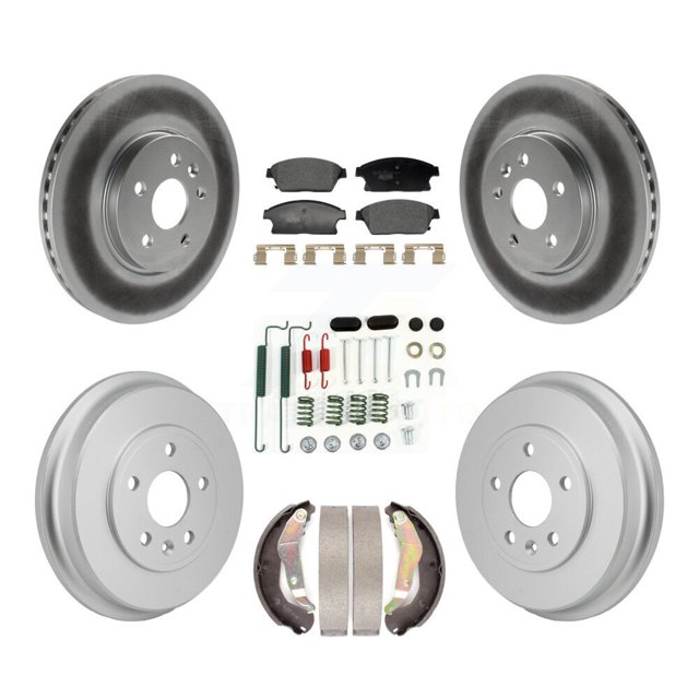 Transit Auto Front Rear Coated Disc Brake Rotors Ceramic Pads and Drum Kit (7Pc) for Car Chevrolet Trax KGT-103583