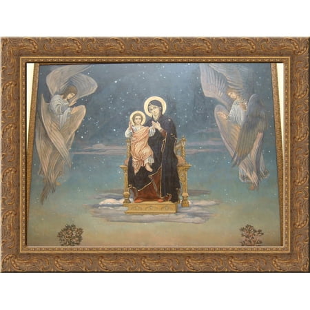 Bogomater 24x16 Gold Ornate Wood Framed Canvas Art by Viktor Vasnetsov