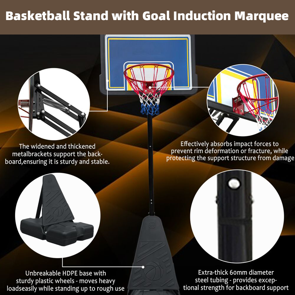 YINGYING Portable Basketball Hoop, Adjustable Height Backboard Basketball Hoop Outdoor with Rebound System, Basketball Goal System with Rebound Board & Wheels