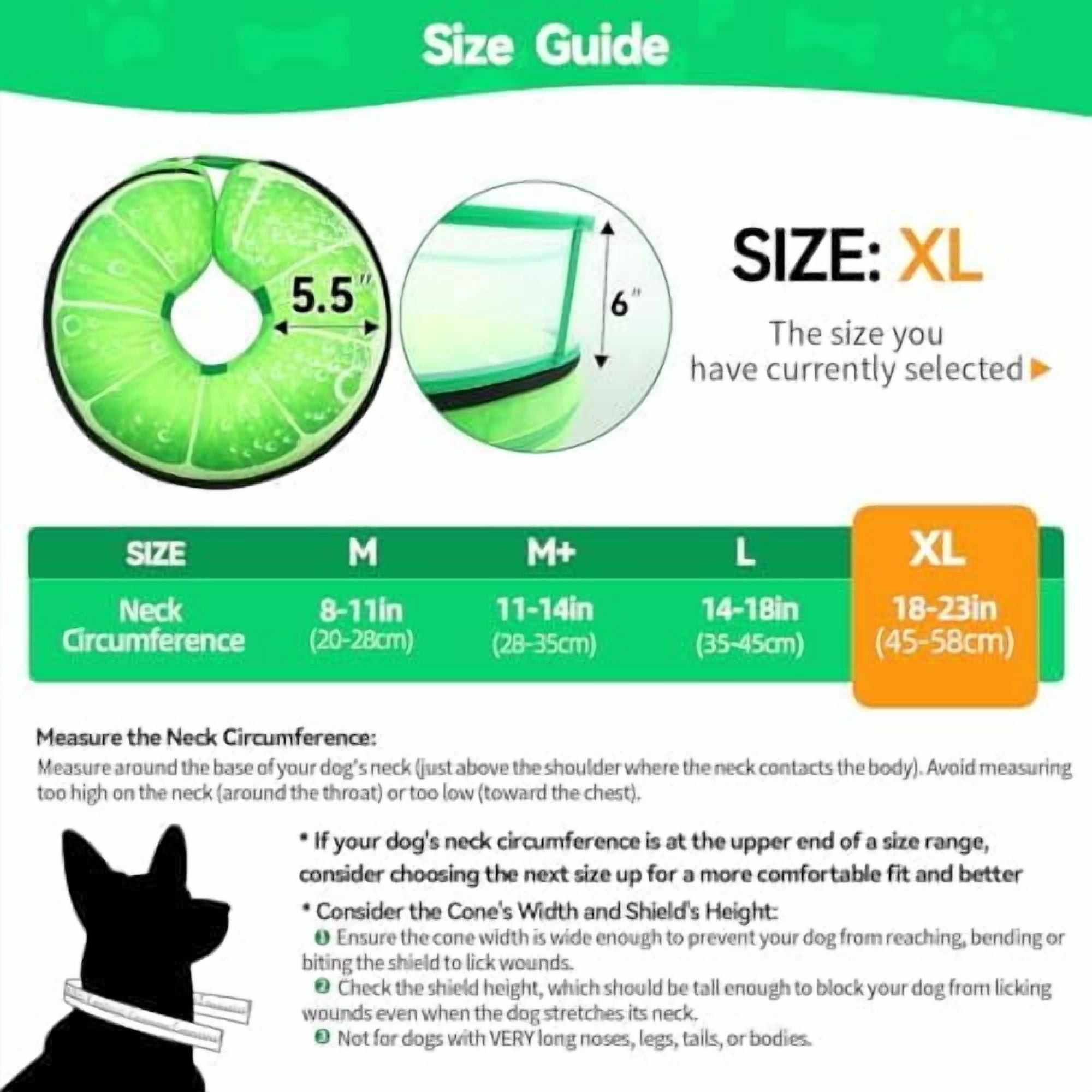 Upgraded Inflatable Dog Cone Collar with Transparent Anti-Licking Shield, Adjustable Elizabethan Collar for Medium Large Dogs, 2-in-1 Design with Detachable Shield and Soft Padding (XL, Lime)
