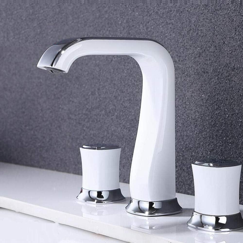 3 Hole Basin Mixer Tap Brass Hot and Cold Split Type White and Chrome Combination Bathroom Sink Faucet