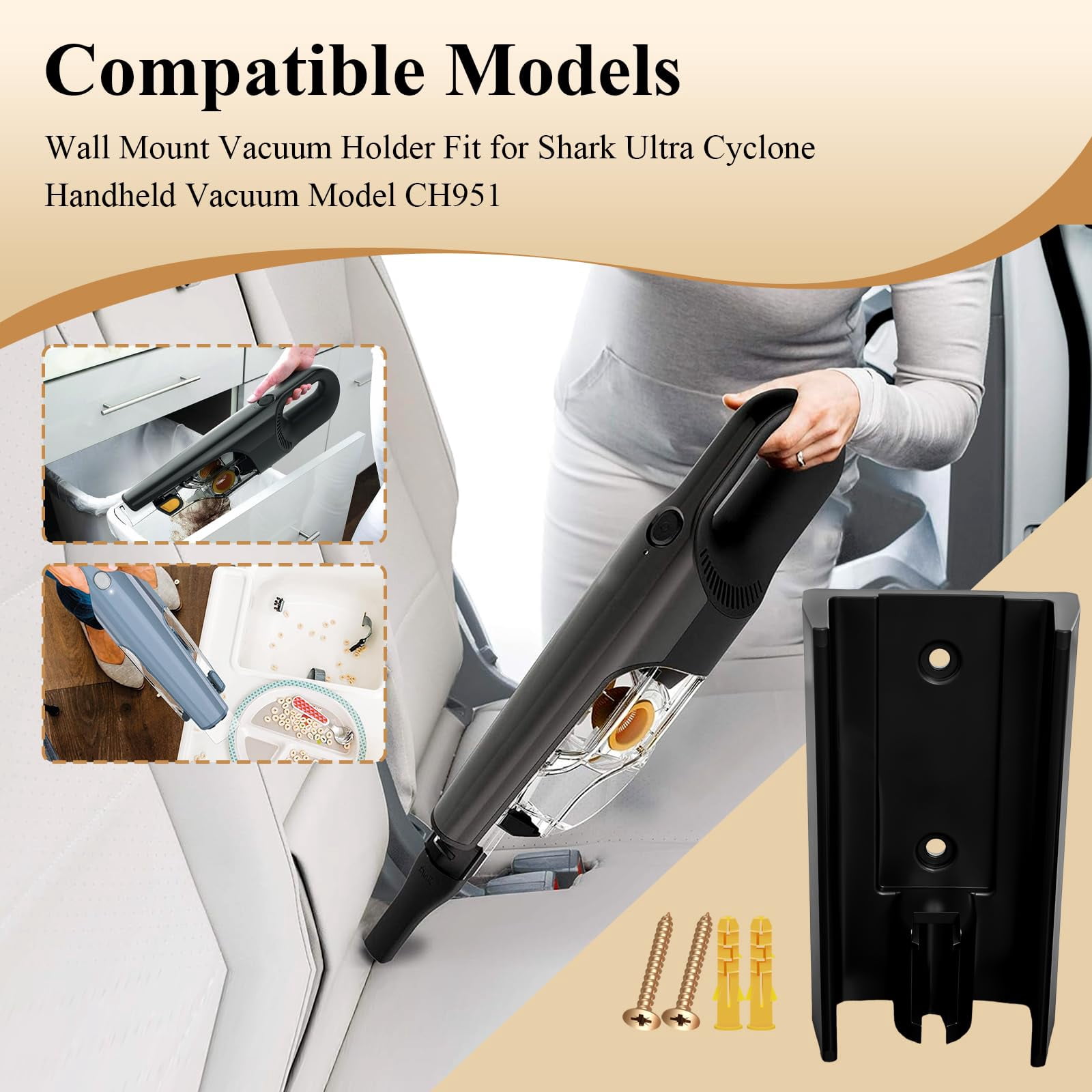 1 Pc Wall Mount Vacuum Holder, Charging Dock, Fit for Shark Ultra Cyclone Handheld Vacuum Model CH951, with Screws & Drywall Anchors, Mounts Easily to the Wall, Save Space & Reduce Clutter